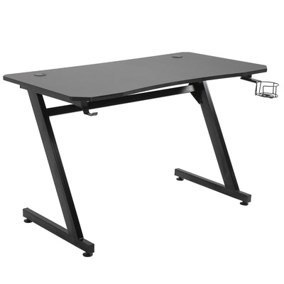 Maplin Plus Steel Frame 74.5 x 120 x 65cm Gaming Desk with Cup / Headphone Holder & Adjustable Feet Black