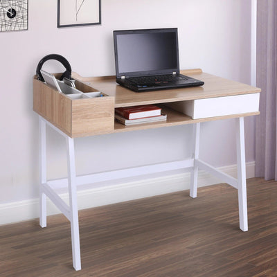 ProperAV Extra MDF Computer Desk - Oak/White