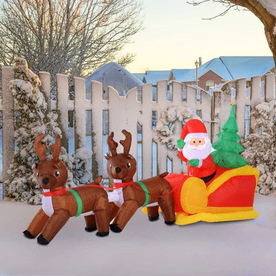 HOMCOM Inflatable LED Christmas Santa Claus, Sleigh & Reindeer Outdoor Decoration