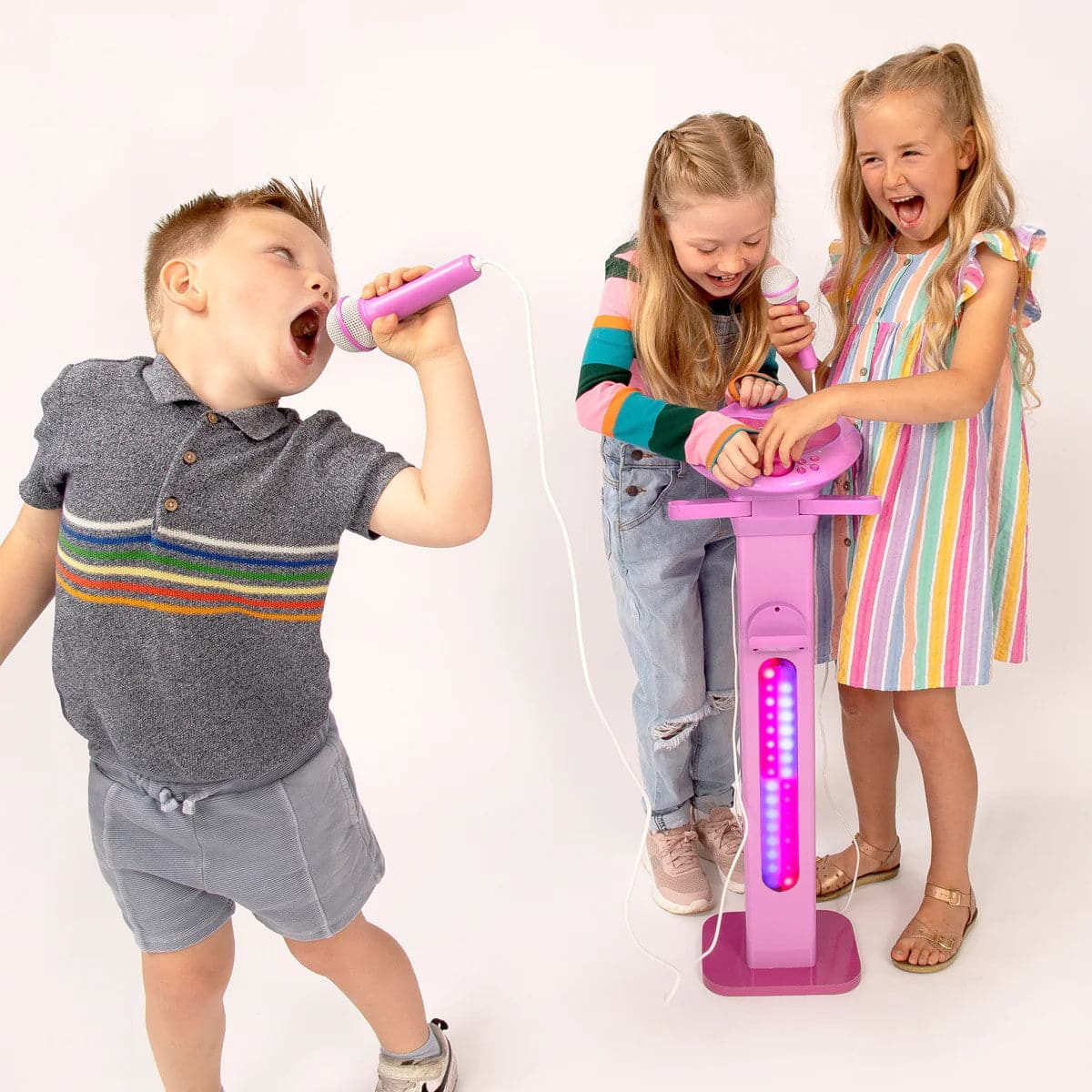 Easy Karaoke Bluetooth Kids Singalong Pedestal Karaoke System - Pink