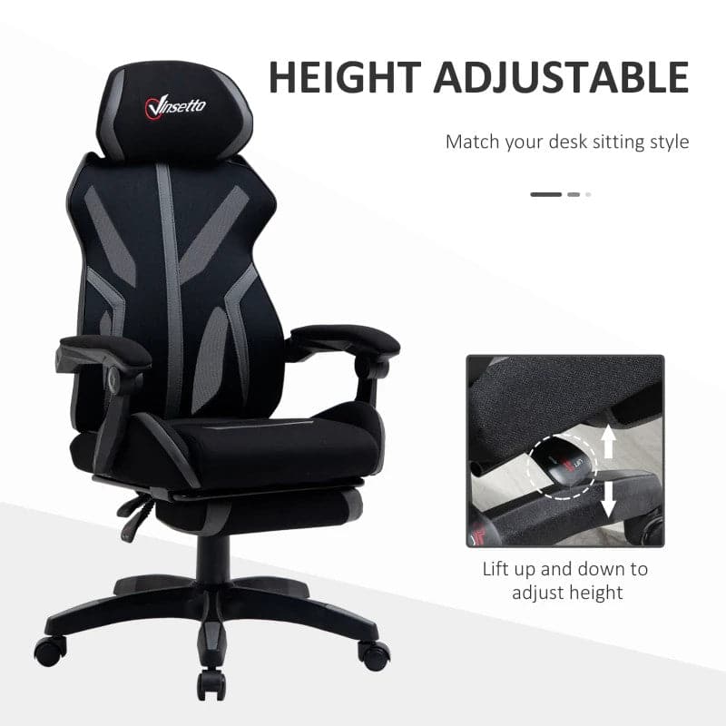 Maplin Plus Mesh Reclining Lumbar Back Support Adjustable Height Office Chair with Footrest & Swivel Wheels - Black & Grey