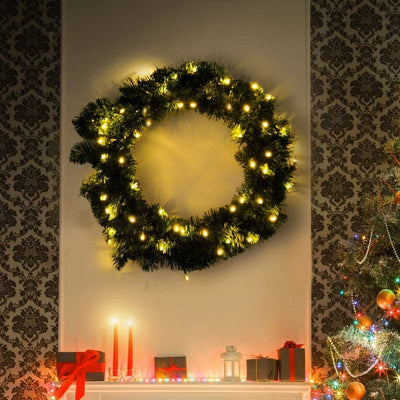 HOMCOM 55cm Pre-Lit Warm White LED Christmas Wreath