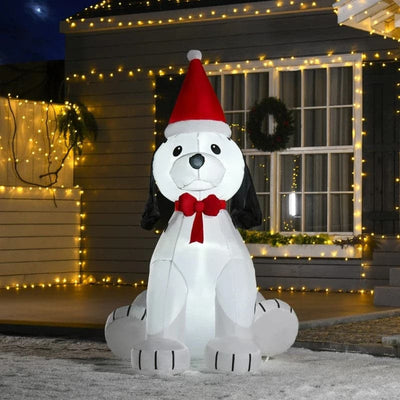 HOMCOM 6ft Inflatable Light Up Puppy Wearing Santa Hat Outdoor Christmas Decoration