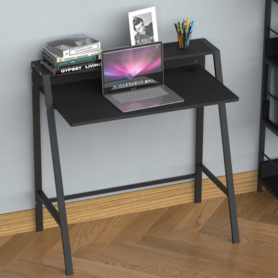 ProperAV Extra Computer Desk with Elevated Storage Shelf