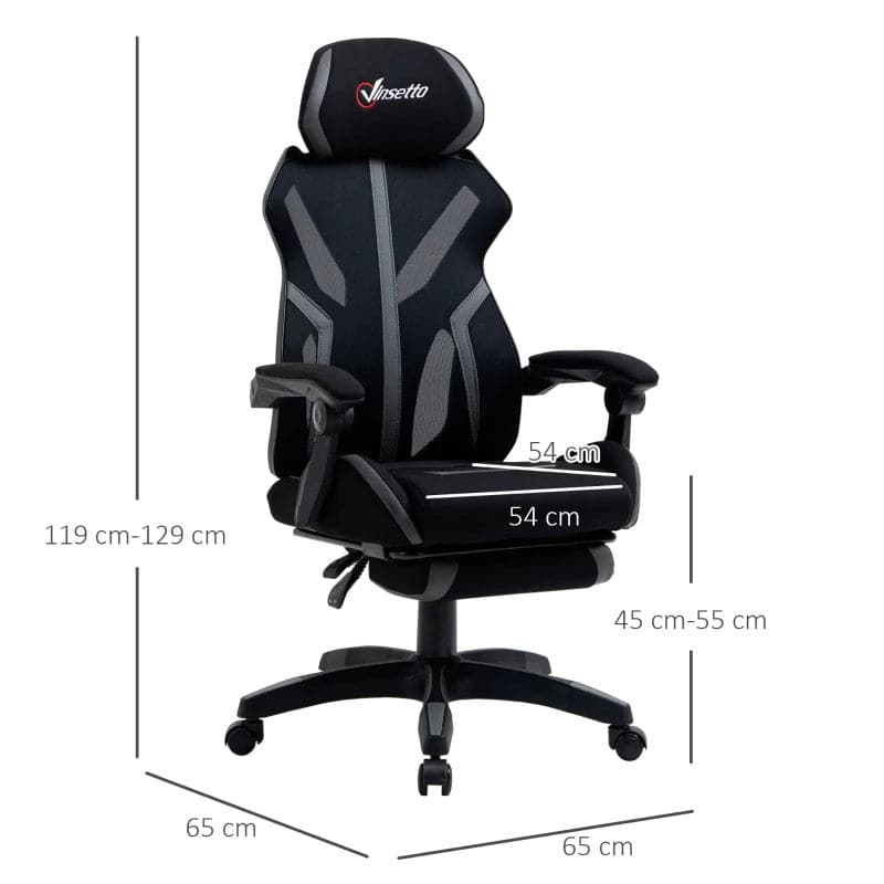 Maplin Plus Mesh Reclining Lumbar Back Support Adjustable Height Office Chair with Footrest & Swivel Wheels - Black & Grey