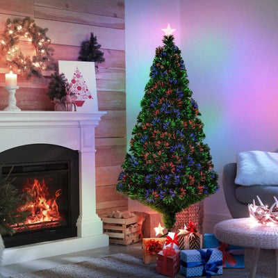 HOMCOM 5ft Pre-Lit Fibre Optic Artificial Christmas Tree with Tree Topper