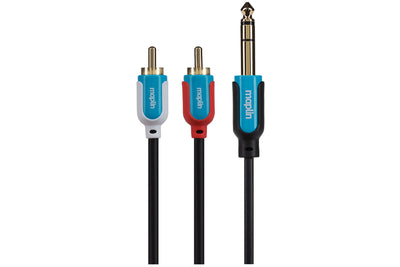 Maplin 1/4" 6.35mm 3 Pole Jack Plug to Twin RCA Phono Cable - Black, 3m - maplin.co.uk