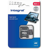 Integral 64GB High Speed V30 UHS-I U3 MicroSDHC/XC Memory Card with Adapter