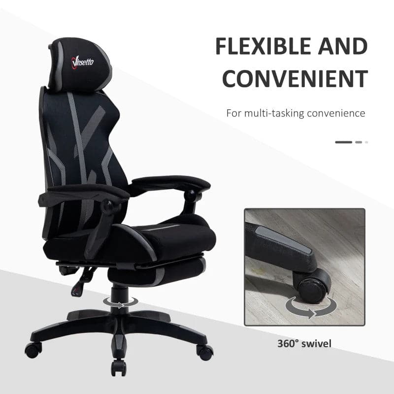 Maplin Plus Mesh Reclining Lumbar Back Support Adjustable Height Office Chair with Footrest & Swivel Wheels - Black & Grey