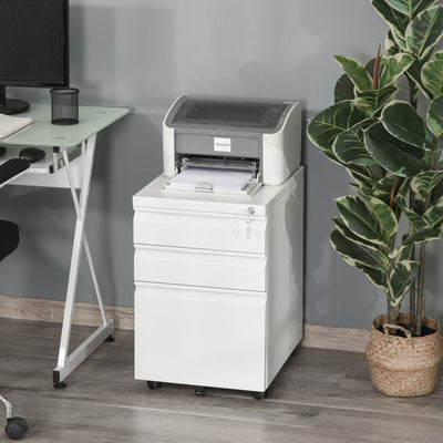 ProperAV Extra Steel 3-Drawer Rolling Filing Cabinet - White