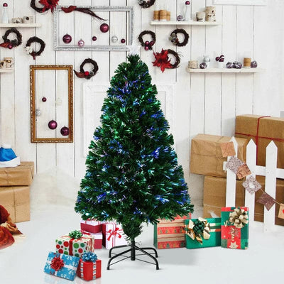 HOMCOM 4ft Pre-Lit Fibre Optic Artificial Christmas Tree Holiday with Tree Topper