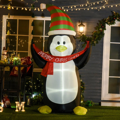 HOMCOM 2.4m LED Polyester Christmas Inflatable Penguin Outdoor Decoration