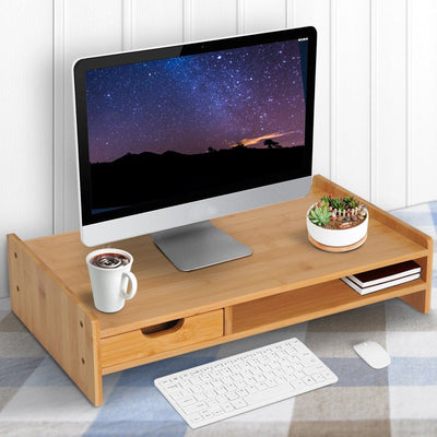 ProperAV Extra Bamboo Desktop/Monitor Riser with Drawer